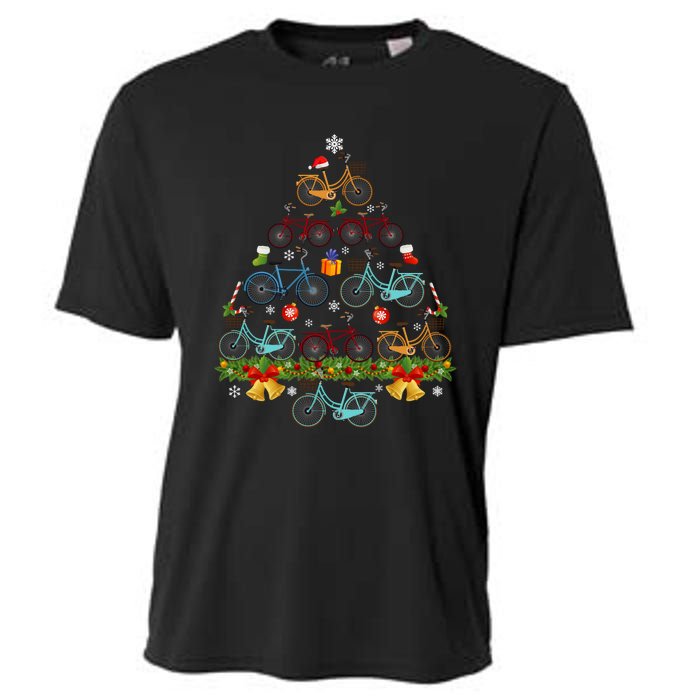 Bicycle Christmas Tree Santa Hat Lights Sweater Xmas Long Sleeve Cooling Performance Crew T-Shirt