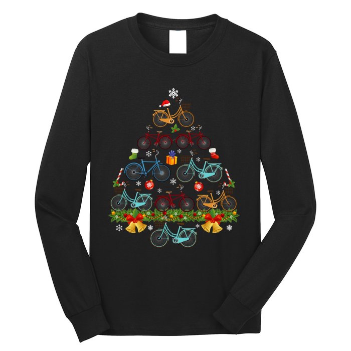 Bicycle Christmas Tree Santa Hat Lights Sweater Xmas Long Sleeve Long Sleeve Shirt