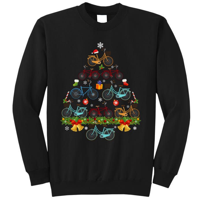 Bicycle Christmas Tree Santa Hat Lights Sweater Xmas Long Sleeve Sweatshirt