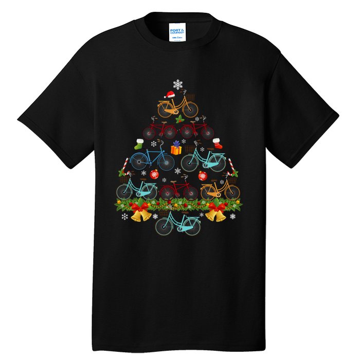 Bicycle Christmas Tree Santa Hat Lights Sweater Xmas Long Sleeve Tall T-Shirt