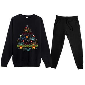 Bicycle Christmas Tree Santa Hat Lights Sweater Xmas Long Sleeve Premium Crewneck Sweatsuit Set