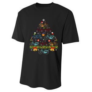 Bicycle Christmas Tree Santa Hat Lights Sweater Xmas Long Sleeve Performance Sprint T-Shirt