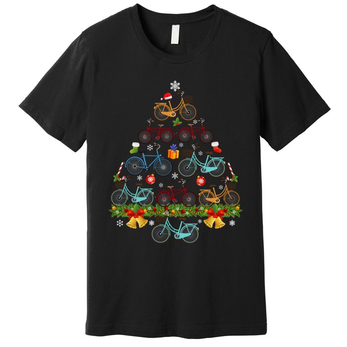 Bicycle Christmas Tree Santa Hat Lights Sweater Xmas Long Sleeve Premium T-Shirt