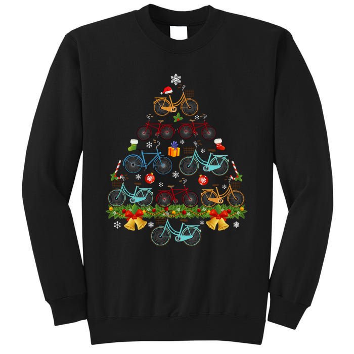 Bicycle Christmas Tree Santa Hat Lights Sweater Xmas Long Sleeve Tall Sweatshirt