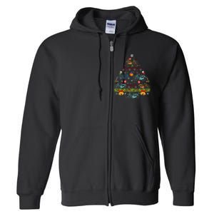 Bicycle Christmas Tree Santa Hat Lights Sweater Xmas Long Sleeve Full Zip Hoodie