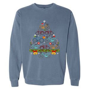 Bicycle Christmas Tree Santa Hat Lights Sweater Xmas Long Sleeve Garment-Dyed Sweatshirt