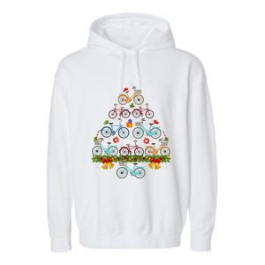 Bicycle Christmas Tree Santa Hat Lights Sweater Xmas Long Sleeve Garment-Dyed Fleece Hoodie