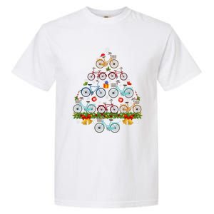 Bicycle Christmas Tree Santa Hat Lights Sweater Xmas Long Sleeve Garment-Dyed Heavyweight T-Shirt