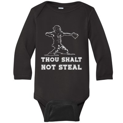 Baseball Catcher Thou Shalt Not Steal Religious Quote Sport Baby Long Sleeve Bodysuit