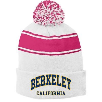 Berkeley California Throwback Design Classic Stripe Pom Pom Beanie