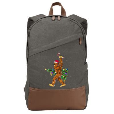 Bigfoot Christmas Tree Lights Sasquatch Lovers Cotton Canvas Backpack