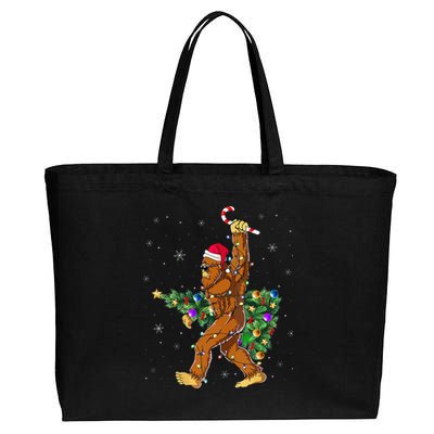 Bigfoot Christmas Tree Lights Sasquatch Lovers Cotton Canvas Jumbo Tote