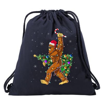 Bigfoot Christmas Tree Lights Sasquatch Lovers Drawstring Bag