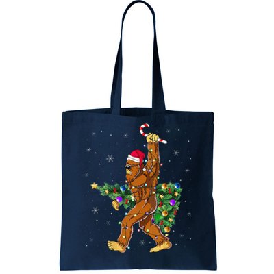 Bigfoot Christmas Tree Lights Sasquatch Lovers Tote Bag