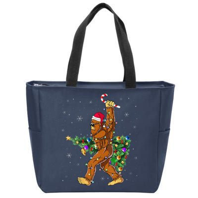 Bigfoot Christmas Tree Lights Sasquatch Lovers Zip Tote Bag