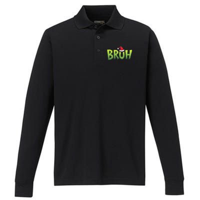 Bruh Christmas Teens Funny Christmas Humor Meme Performance Long Sleeve Polo