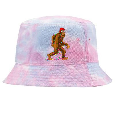 Bigfoot Christmas Tree Lights Xmas Funny Sasquatch Lovers Tie-Dyed Bucket Hat