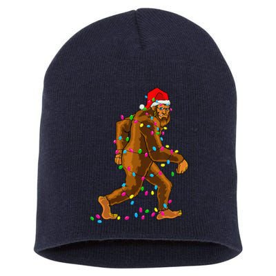 Bigfoot Christmas Tree Lights Xmas Funny Sasquatch Lovers Short Acrylic Beanie