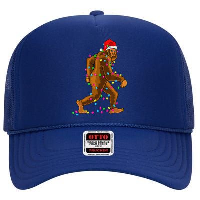 Bigfoot Christmas Tree Lights Xmas Funny Sasquatch Lovers High Crown Mesh Back Trucker Hat