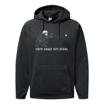 Baseball Catcher Thou Shalt Not Steal Christian Player Coach Performance Fleece Hoodie