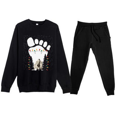 Bigfoot Christmas Tree Lights Sasquatch Loch Ness Nessie Pj Premium Crewneck Sweatsuit Set