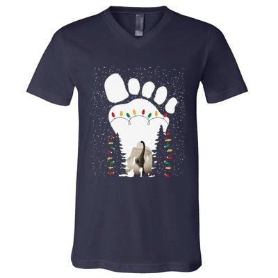 Bigfoot Christmas Tree Lights Sasquatch Loch Ness Nessie Pj V-Neck T-Shirt