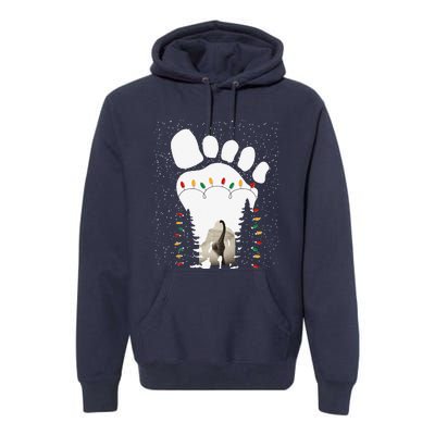 Bigfoot Christmas Tree Lights Sasquatch Loch Ness Nessie Pj Premium Hoodie