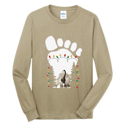 Bigfoot Christmas Tree Lights Sasquatch Loch Ness Nessie Pj Tall Long Sleeve T-Shirt