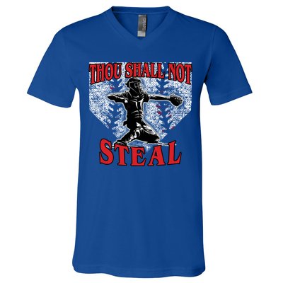 Baseball Catcher Thou Shall Not Steal Home Plate Gift V-Neck T-Shirt