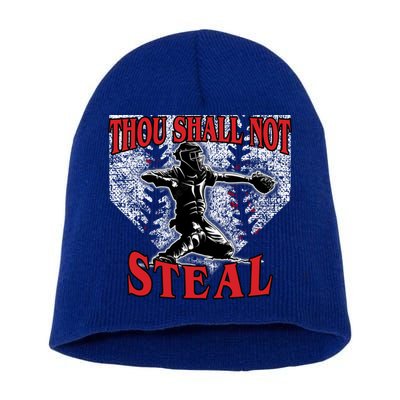Baseball Catcher Thou Shall Not Steal Home Plate Gift Short Acrylic Beanie