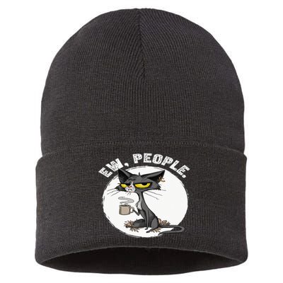 black cat tees funny wo ew people meowy cat lovers Sustainable Knit Beanie