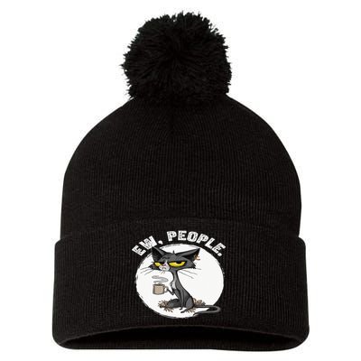 black cat tees funny wo ew people meowy cat lovers Pom Pom 12in Knit Beanie