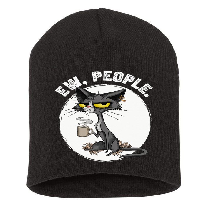 black cat tees funny wo ew people meowy cat lovers Short Acrylic Beanie