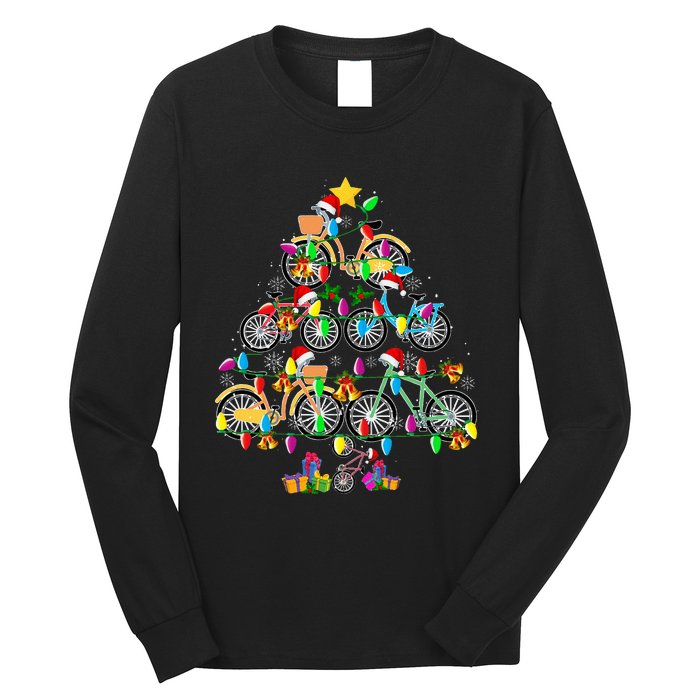 Bicycle Christmas Tree Funny Santa Bicycle Lover Biker Gifts Long Sleeve Shirt