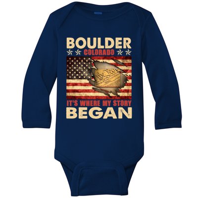 Boulder Colorado Usa Flag Independence Day Great Gift Baby Long Sleeve Bodysuit