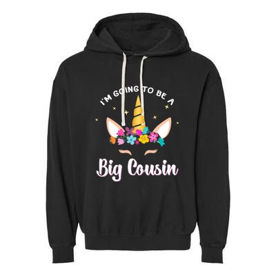 Big Cousin Unicorn Face Gift Cute Unicorn Face Birth Of Baby Garment-Dyed Fleece Hoodie