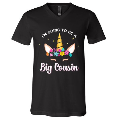 Big Cousin Unicorn Face Gift Cute Unicorn Face Birth Of Baby V-Neck T-Shirt