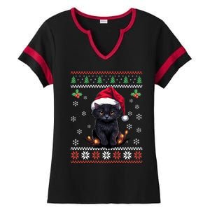 Black Cat Ugly Christmas Sweater Xmas Kitten For Adults Cool Gift Ladies Halftime Notch Neck Tee