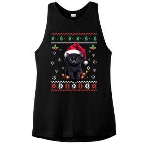 Black Cat Ugly Christmas Sweater Xmas Kitten For Adults Cool Gift Ladies PosiCharge Tri-Blend Wicking Tank