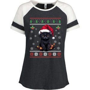 Black Cat Ugly Christmas Sweater Xmas Kitten For Adults Cool Gift Enza Ladies Jersey Colorblock Tee