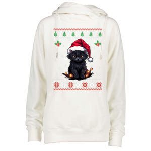 Black Cat Ugly Christmas Sweater Xmas Kitten For Adults Cool Gift Womens Funnel Neck Pullover Hood