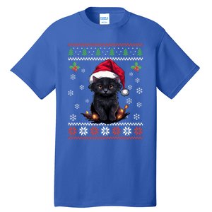 Black Cat Ugly Christmas Sweater Xmas Kitten For Adults Cool Gift Tall T-Shirt