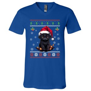 Black Cat Ugly Christmas Sweater Xmas Kitten For Adults Cool Gift V-Neck T-Shirt