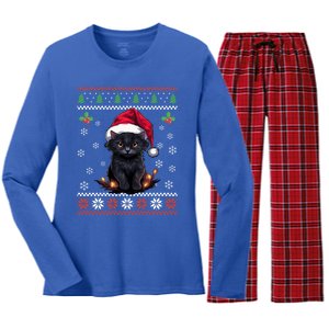 Black Cat Ugly Christmas Sweater Xmas Kitten For Adults Cool Gift Women's Long Sleeve Flannel Pajama Set 