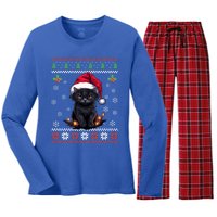 Black Cat Ugly Christmas Sweater Xmas Kitten For Adults Cool Gift Women's Long Sleeve Flannel Pajama Set 