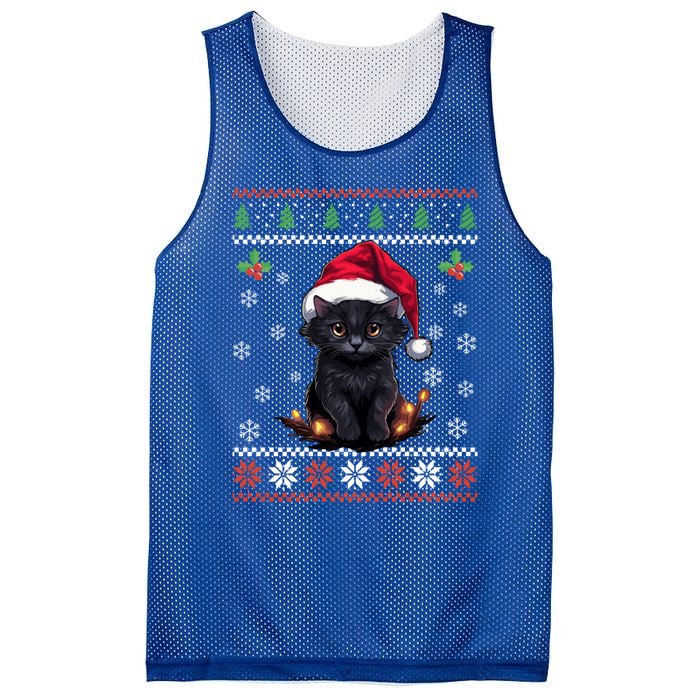 Black Cat Ugly Christmas Sweater Xmas Kitten For Adults Cool Gift Mesh Reversible Basketball Jersey Tank