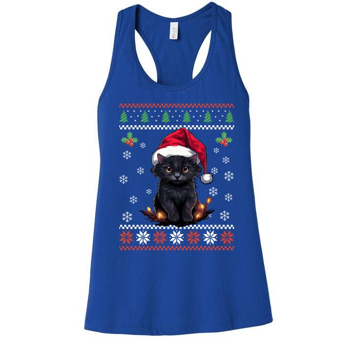 Black Cat Ugly Christmas Sweater Xmas Kitten For Adults Cool Gift Women's Racerback Tank