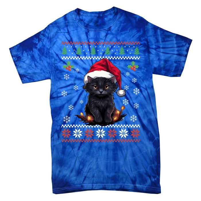 Black Cat Ugly Christmas Sweater Xmas Kitten For Adults Cool Gift Tie-Dye T-Shirt