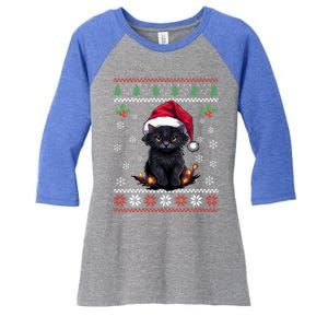 Black Cat Ugly Christmas Sweater Xmas Kitten For Adults Cool Gift Women's Tri-Blend 3/4-Sleeve Raglan Shirt