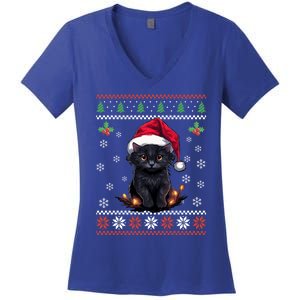 Black Cat Ugly Christmas Sweater Xmas Kitten For Adults Cool Gift Women's V-Neck T-Shirt